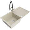 Mexen Leo chiuvetă de bucătărie din granit cu o cuvă, cu scurgător și baterie Duo, bej - 6501-69-671701-07