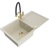 Mexen Leo 1-medencés gránit mosogató lefolyóval és Duo konyhai csapteleppel, bézs színű - 6501-69-671701-57-G