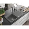 Mexen Leo chiuvetă din granit cu 1 compartiment, cu scurgător și baterie de bucătărie Duo, gri - 6501-71-671701-07