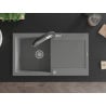 Mexen Leo chiuvetă din granit cu 1 compartiment, cu scurgător și baterie de bucătărie Duo, gri - 6501-71-671701-07