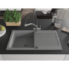 Mexen Leo chiuvetă de granit cu 1 compartiment cu scurgător și baterie de bucătărie Duo, gri - 6501-71-671701-07-B