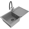 Mexen Leo chiuvetă de bucătărie din granit cu 1 cuvă, cu scurgător și baterie Duo, gri - 6501-71-671701-07-B