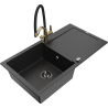 Mexen Leo chiuvetă din granit cu 1 compartiment cu scurgător și baterie de bucătărie Duo, negru/argintiu metalic