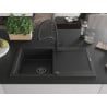 Chiuvetă granit Mexen Leo cu 1 compartiment și picurător și baterie de bucătărie Duo, negru/argintiu metalic - 6501-73-671701-7?