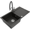 Mexen Leo chiuvetă din granit cu 1 compartiment cu scurgător și robinet de bucătărie Duo, negru/auriu metalic