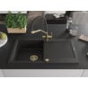 Mexen Leo chiuvetă de bucătărie din granit cu 1 compartiment, cu scurgător și baterie Duo, negru/auriu metalizat - 6501-75-6717?
