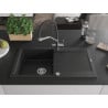 Mexen Leo chiuvetă din granit cu 1 compartiment și picurător și baterie de bucătărie Duo, negru - 6501-77-671701-07