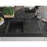 Chiuvetă de bucătărie granitică Mexen Leo cu 1 compartiment și picurător și baterie Duo, negru - 6501-77-671701-70-B