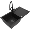 Mexen Leo chiuvetă din granit cu o cuvă, cu scurgător și baterie de bucătărie Duo, negru - 6501-77-671701-70-B