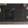 Chiuvetă de bucătărie granitică Mexen Leo cu 1 compartiment și picurător și baterie Duo, negru - 6501-77-671701-70-B