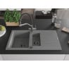 Mexen Matias chiuvetă granit 1,5 compartimente cu scurgător și robinet de bucătărie Duo, gri - 6502-71-671701-07-B