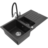 Mexen Matias chiuvetă de granit cu 1,5 camere cu scurgător și baterie de bucătărie Duo, negru/argintiu metalizat