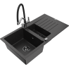 Mexen Matias 1,5 kamrás gránit mosogató csepegtetővel és Duo konyhai csappal, fekete/ezüst - 6502-73-671701-07-B