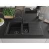 Mexen Matias chiuvetă din granit cu 1,5 cuve cu scurgător și baterie de bucătărie Duo, negru/argintiu - 6502-73-671701-70-B