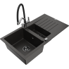 Mexen Matias 1,5-medencés gránit mosogató csepegtetővel és Duo konyhai csapteleppel, fekete/arany metál - 6502-75-671701-07-B