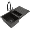 Mexen Matias chiuvetă din granit cu 1,5 compartimente cu scurgător și baterie de bucătărie Duo, negru/auriu metalic