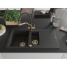 Mexen Matias chiuvetă de granit 1,5 compartiment cu scurgător și baterie de bucătărie Duo, negru/auriu metalic