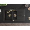 Mexen Matias chiuvetă de bucătărie din granit cu 1,5 compartimente cu scurgător și baterie Duo, negru/auriu metalizat