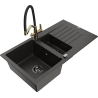 Mexen Matias chiuvetă de granit cu 1,5 cuve, cu scurgător și baterie de bucătărie Duo, negru/auriu metalic