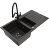 Mexen Matias chiuvetă din granit cu 1,5 compartimente cu scurgător și baterie de bucătărie Duo, negru/auriu metalic