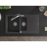 Mexen Matias chiuvetă de granit cu 1,5 compartimente, cu scurgător și baterie de bucătărie Duo, negru cu pete