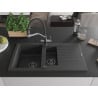 Mexen Matias chiuvetă de granit 1,5-cu compartimente cu scurgător și baterie de bucătărie Duo, negru pestriț