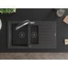 Mexen Matias chiuvetă de granit cu 1,5 compartimente cu scurgător și baterie de bucătărie Duo, negru cu pete