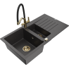 Mexen Matias chiuvetă de granit cu 1,5 camere cu picurator și baterie de bucătărie Duo, negru cu pete - 6502-76-671701-57-G