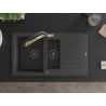 Mexen Matias chiuvetă din granit cu 1,5 cuve cu scurgere și baterie de bucătărie Duo, negru cu pete - 6502-76-671701-57-B