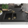 Mexen Matias chiuvetă de granit cu 1,5 compartimente cu scurgător și baterie Duo, negru - 6502-77-671701-57-G