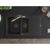 Mexen Matias chiuvetă de granit 1,5 compartiment cu scurgător și baterie de bucătărie Duo, negru - 6502-77-671701-57-B