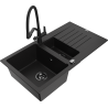 Mexen Matias gránit mosogató 1,5 kamrás csepegtetővel és Duo konyhai csapteleppel, fekete - 6502-77-671701-70-B