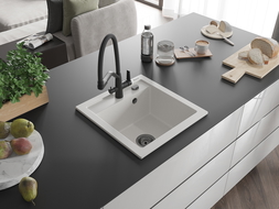 Mexen Vito chiuvetă de granit cu 1 compartiment și baterie de bucătărie Duo, alb - 6503-20-671701-70-B