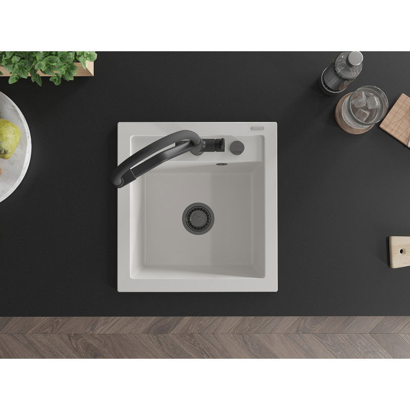 Mexen Vito chiuvetă de granit cu 1 compartiment și baterie de bucătărie Duo, alb - 6503-20-671701-70-B