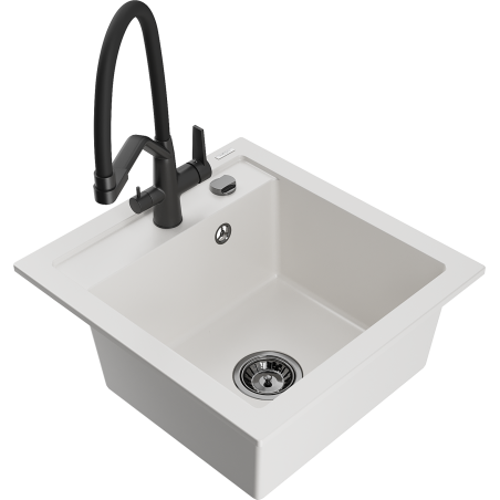Mexen Vito gránit mosogató 1-medencés konyhai csappal, fehér - 6503-20-671701-70-B
