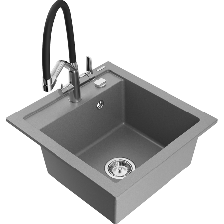 Mexen Vito 1-medencés gránit mosogató Duo konyhai csapteleppel, szürke - 6503-71-671701-07