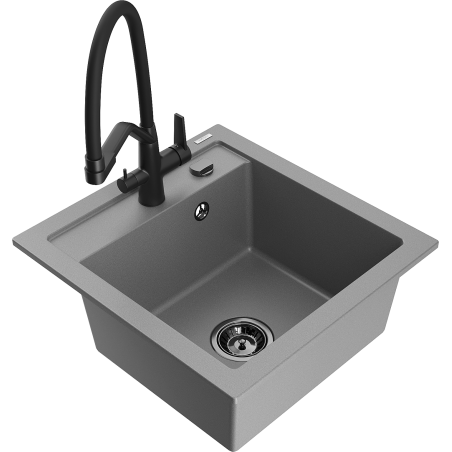 Mexen Vito 1-kamrás gránit mosogató Duo konyhai csapteleppel, szürke - 6503-71-671701-70-B