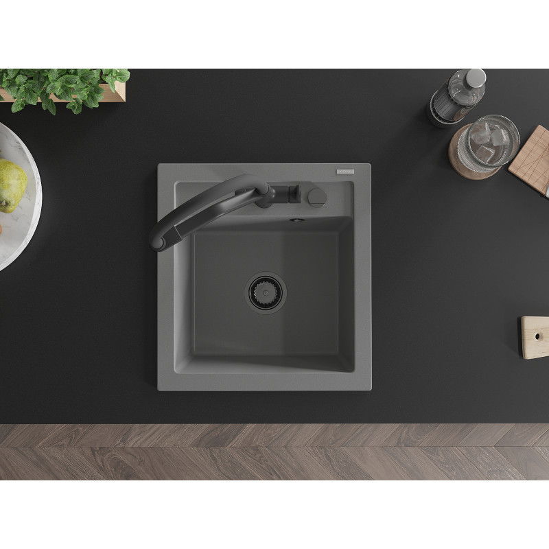 Mexen Vito chiuvetă de granit cu 1 compartiment cu baterie de bucătărie Duo, gri - 6503-71-671701-70-B