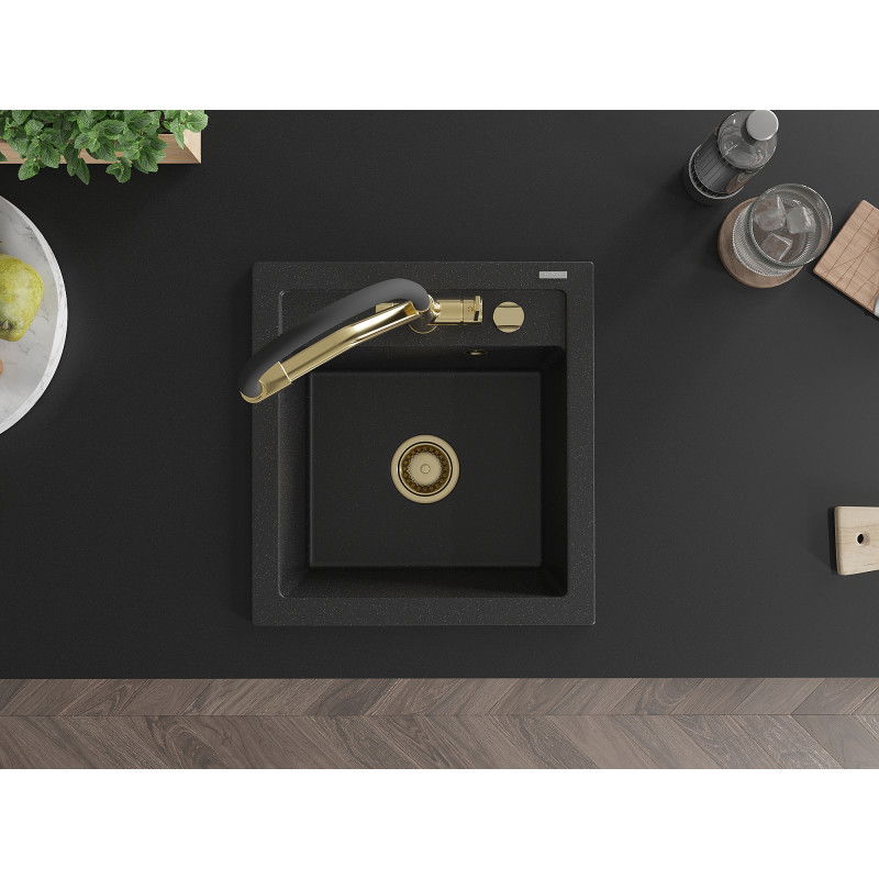 Mexen Vito 1 rekeszes gránit mosogató konyhai csapteleppel Duo, fekete/ezüst metál - 6503-73-671701-57-G