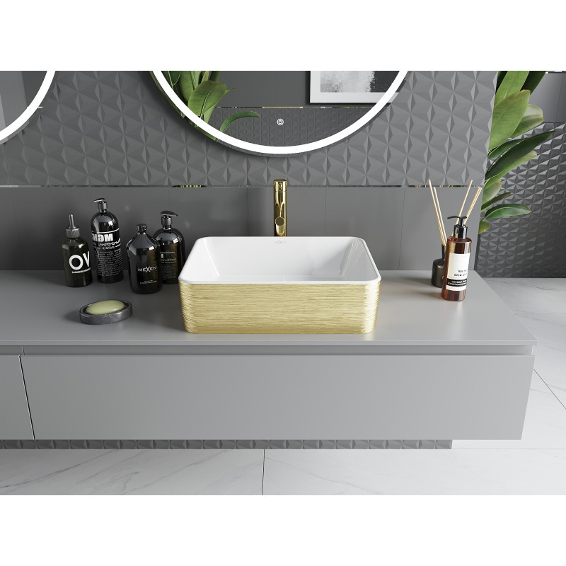 Mexen Catia chiuvetă pe blat 48 x 38 cm, albă/aurie model linii - 21314817