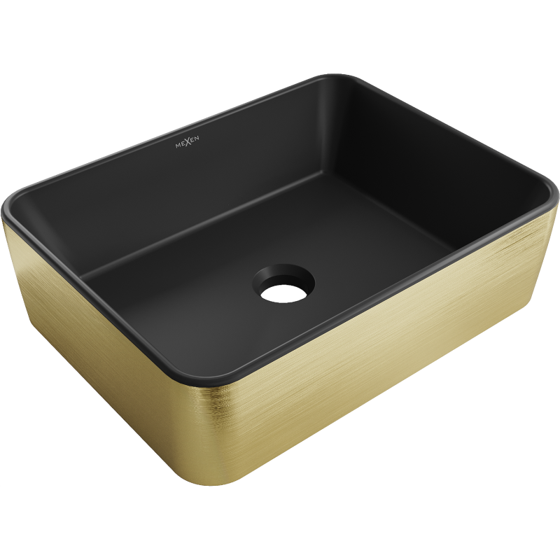 Mexen Catia asztali mosdókagyló 48 x 37 cm, fekete matt/arany vonal minta - 21314877