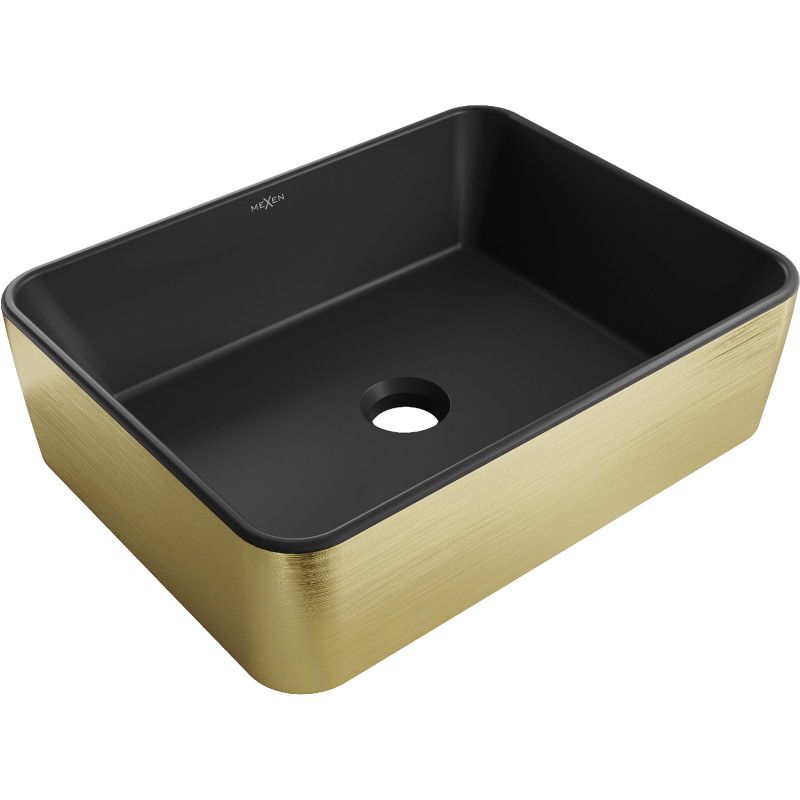 Mexen Catia chiuvetă de blat 48 x 37 cm, negru mat/auriu model linii - 21314877
