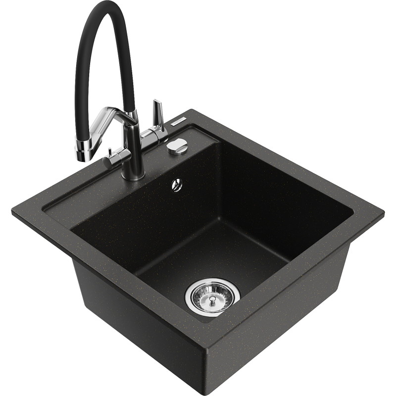 Mexen Vito chiuvetă de bucătărie din granit cu 1 compartiment cu baterie Duo, negru/auriu metalic - 6503-75-671701-07