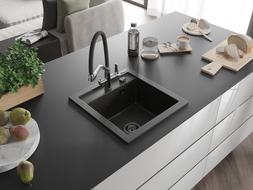 Mexen Vito Chiuvetă de granit cu 1 compartiment cu baterie de bucătărie Duo, negru/auriu metalizat - 6503-75-671701-07-B