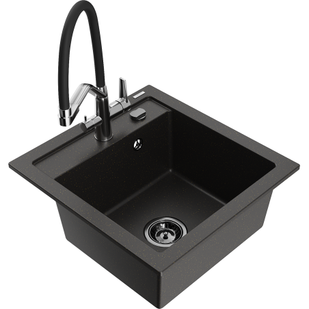 Mexen Vito Chiuvetă de granit cu 1 compartiment cu baterie de bucătărie Duo, negru/auriu metalizat - 6503-75-671701-07-B