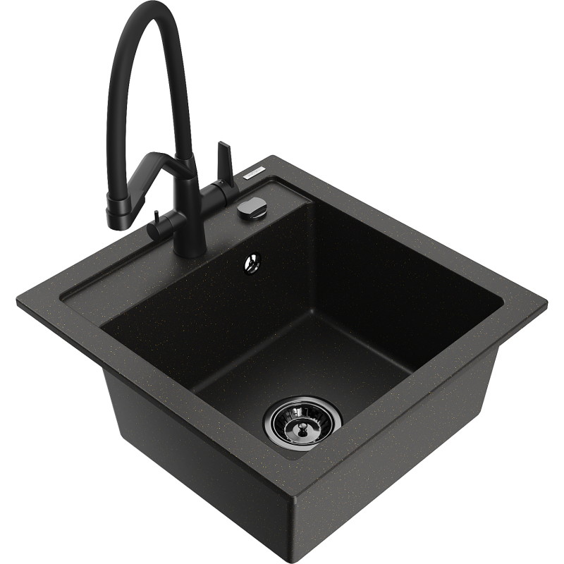Mexen Vito chiuvetă de granit cu 1 compartiment cu baterie de bucătărie Duo, negru/auriu metalic - 6503-75-671701-70-B