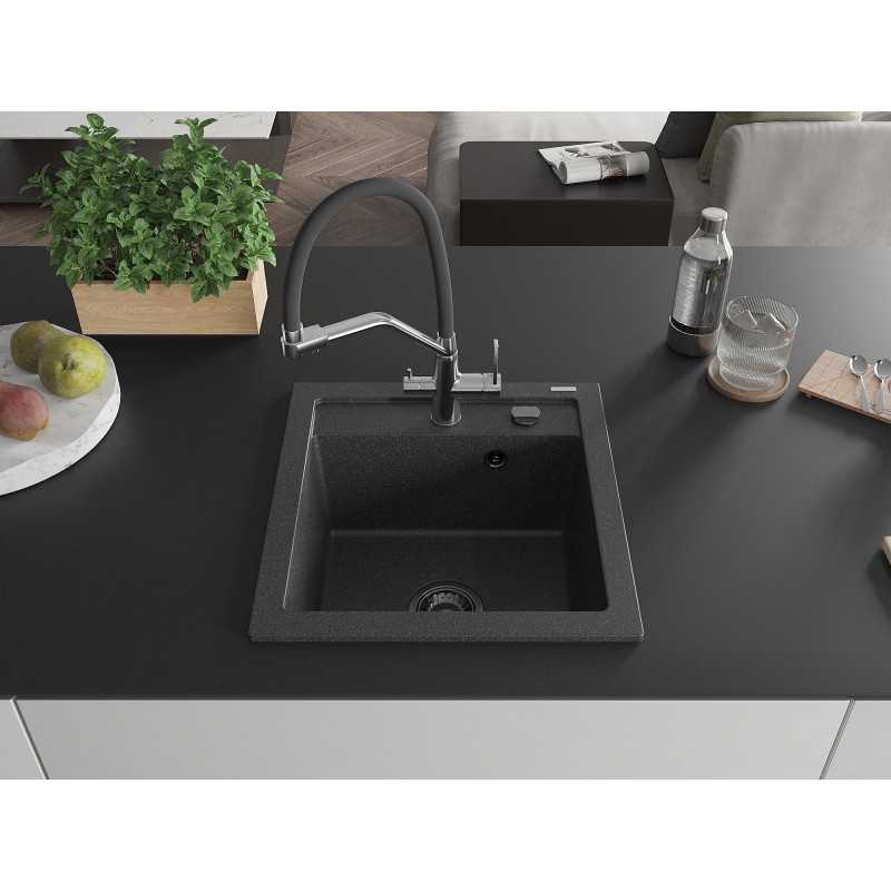 Mexen Vito chiuvetă de granit cu 1 compartiment cu baterie de bucătărie Duo, negru cu pete - 6503-76-671701-07-B