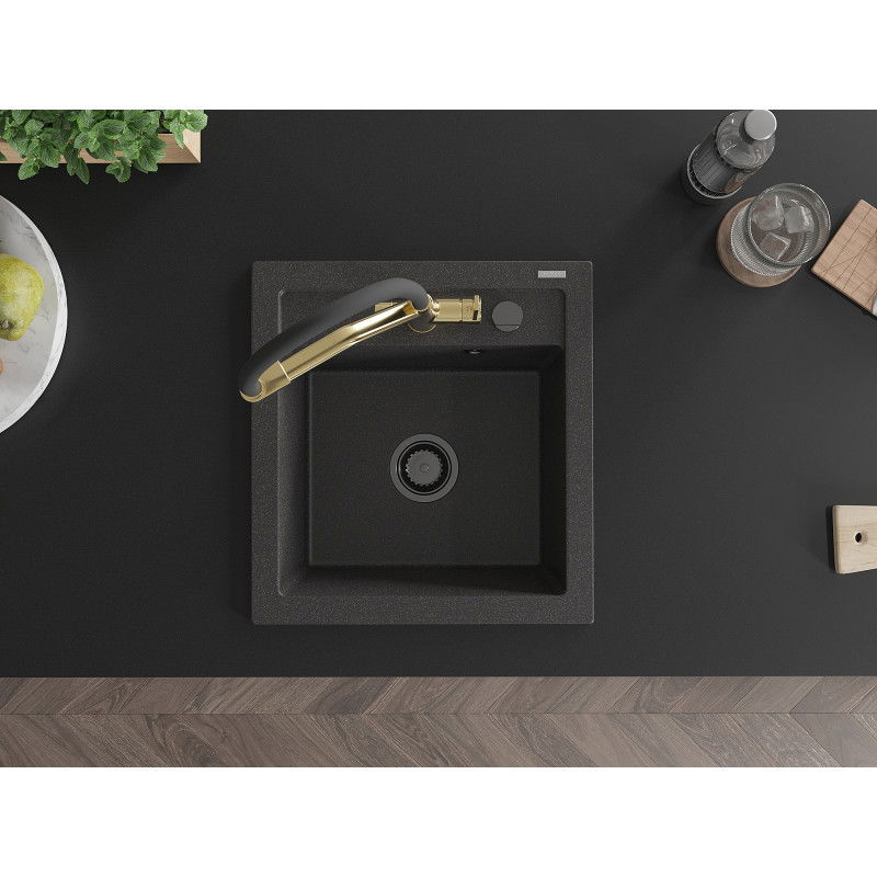 Mexen Vito egymedencés gránit mosogató Duo konyhai csappal, fekete színű - 6503-76-671701-57-B