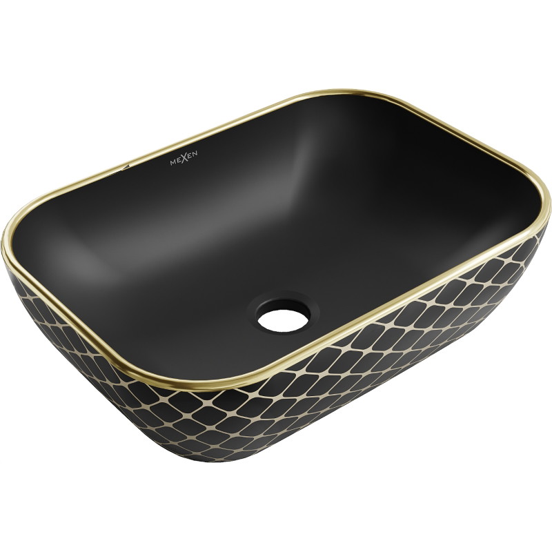 Mexen Rita chiuvetă pe blat 45 x 32 cm, negru mat/auriu model carouri - 21084579