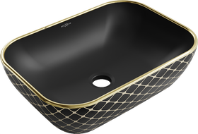 Mexen Rita 45 x 32 cm-es pultra szerelhető mosdókagyló, fekete matt/arany rácsminta - 21084579